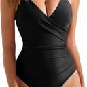 SUUKSESS Women Sexy Wrap Push Up One Piece Swimsuit Tummy Control Bathing Suit (Medium, 89 Black)