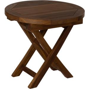 Teak Wood Folding Round Side Table, Teak Oil Finish for Camping & Outdoor Entertaining, Ideal End Table for Backyard, Porch, Balcony (20" D x 20" W x 18" H)
