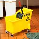 Rubbermaid Commercial Products 31 QT Tandem Mop Bucket and Wringer Combo on Wheels, Yellow, for Floor Cleaning/Wet Mopping