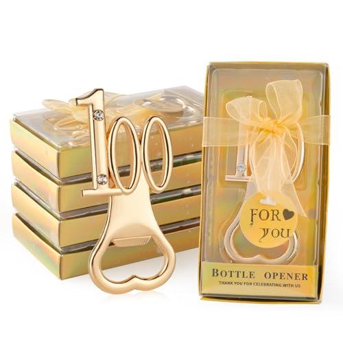 Uezea 24 Packs of 100th Party Favors Bottle Openers for Birthday, Anniversary, and Wedding Guests Perfect Souvenirs with Gift Boxes and Decorations for Adults (Gold 100 bottle opener)