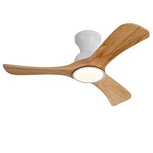 Gaizw 42 Inch Low Profile Ceiling Fans with Lights and Remote, Flush Mount Ceiling Fan with Light, 3 Blades Solid Wood Easy Installation for Living Room, Bedroom, Farmhouse, Indoor