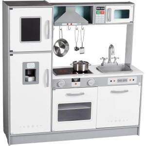 Amazon Basics Kids Kitchen Set, Play Kitchen Toy Playset for Toddlers, Preschoolers, 39"L x 11.8"W x 39"H, White & Gray