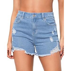 LookbookStore Women Shorts Casual Jean Shorts Cut Off Jeans Shorts for Women Stretch Denim Shorts Womens Jean Shorts Size 14 Blue Breeze, Size Large