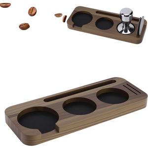 51/54mm Espresso Organizer Station, Solid Walnut Espresso Tamping Station with Non-Slip Mat, Compact Coffee Accessories Holder for Barista Countertop