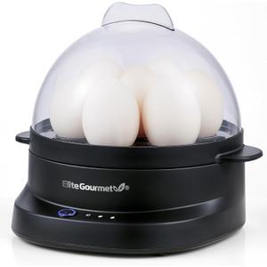 Elite Gourmet 7-Egg Electric Egg Cooker with Voice Alerts  Soft, Medium & Hard-Boiled Eggs Made Perfectly  Fast, No-Monitoring Breakfast Cooker, Auto Shut-Off (Graphite)