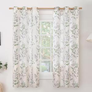 BGment Linen Curtains for Bedroom 63 Inch Length 2 Panels Set Floral Leaf Patterns, Light Filtering Window Privacy Curtains for Living Room Boho Farmhouse Vintage, Each 42 Inch Wide, Grass Green
