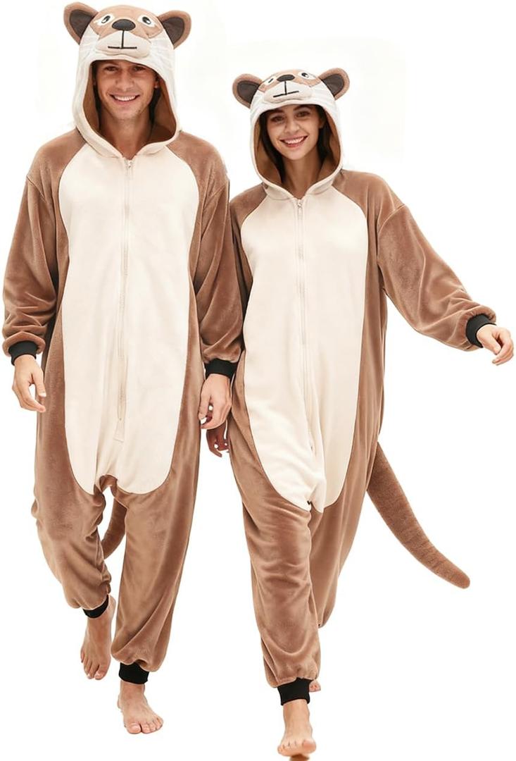 vavalad Adult Otter Onesie River Otter Costume Halloween Christmas Cosplay Onesie Women Men (Large)