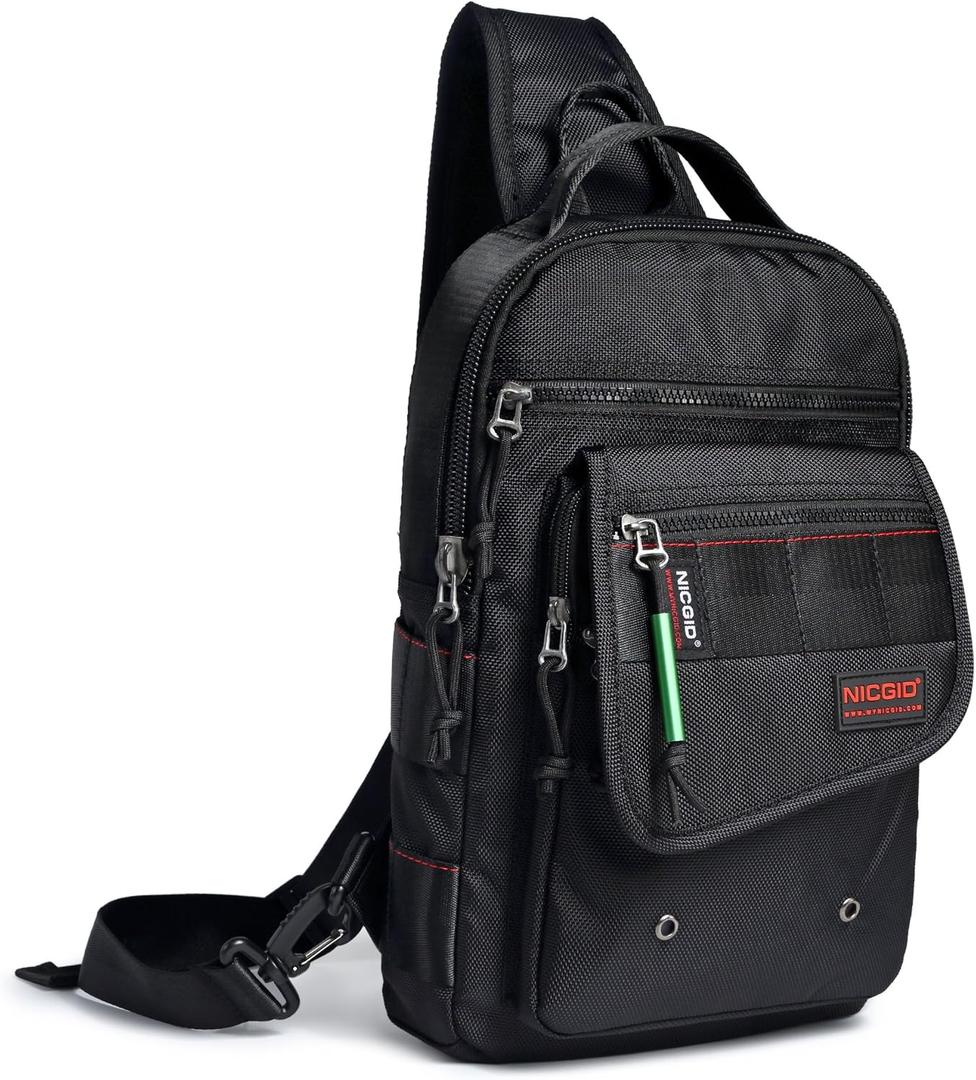 NICGID Sling Bags, Chest Shoulder Backpacks Crossbody Purse Outdoor Chest Bag Travel Backpack for Men Women (Black-385)