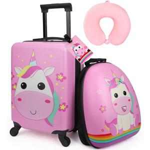 Emissary 18” Unicorn Carry On Suitcase With Wheels For Kids Girls With 14” Backpack - Hard-Sided Rolling