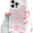 5 Pcs Jusy Coquette Bowknot Phone Case for iPhone 12 Pro Max, Cute Pink Ribbon Bow Aesthetic Case for Women Girls with Bracelet Chain - 2020 Pink