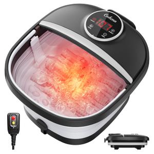 GEHONA Collapsible Foot Spa Bath with Heat,Foot Massager with Two Side Supports,Leakage Protector,Temperature Control,Bubbles,Red Light,Timer, Feet Spa Tub,Feet Soaker,Gifts (Black)