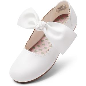 Dream Pairs Girls Ballerina Flats Mary Jane Front Bow Dress Shoes (4 Big Kid, White)