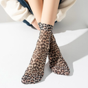 2 Pairs Colorful Flower Animal Print Short Ankle Socks for Women Fashionable Nylon Hosiery Thin Silk Anklet
