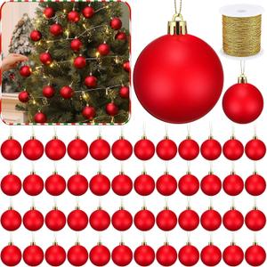 Wettarn 50 Pcs 2.36 Inch Christmas Ball Ornaments with Lid Rope Blank Plastic Hanging Christmas Fillable Balls Ornament for DIY Crafts Holiday Xmas Tree Party Decoration Painting(Red)