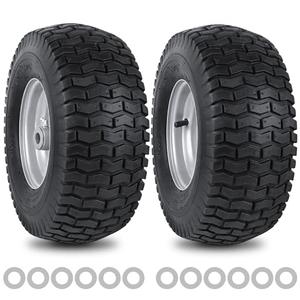 15x6.00-6nhs Lawn Mower Front Tire 4 Ply 15x6x6 Lawn Mower 570 Lbs Tire and Wheel with 3/4" Iron Bushing and 12 Spacers, Replacement for Garden Lawn Tractor Riding Lawn Mowers, 2 Pack