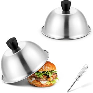 Basting Cover for Griddle, Joyfair 6 Inch Cheese Melting Dome, Stainless Steel Small Grilling Domes Round Flat Top Grill Metal Lids for Outdoor & Indoor Cooking, Brushed Finish & Dishwasher Safe (4)
