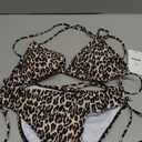 Zonsaoja Women String Bikini Set Halter Side Tie Two Piece Swimsuit Triangle Bathing Suits (Large, Leopard)