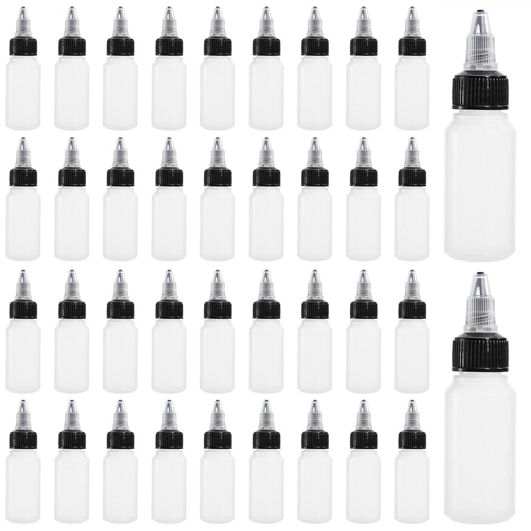 Bekith 40 Pack 1oz Dispensing Bottles, Boston Round HDPE Plastic Bottle with Twist Top Cap, Empty Plastic Squeeze Bottle