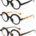 DXYXYO 3 Pack Round Reading Glasses for Women and Men, Stylish Spring Hinge Readers Blue Light Blocking, +2.0