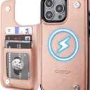 ONETOP Compatible with Magsafe for iPhone 16 Pro Max Wallet Case with Card Holder, PU Leather Kickstand RFID Blocking Case, Double Magnetic Clasp and Durable Shockproof Cover 6.9 Inch (Rose Gold)