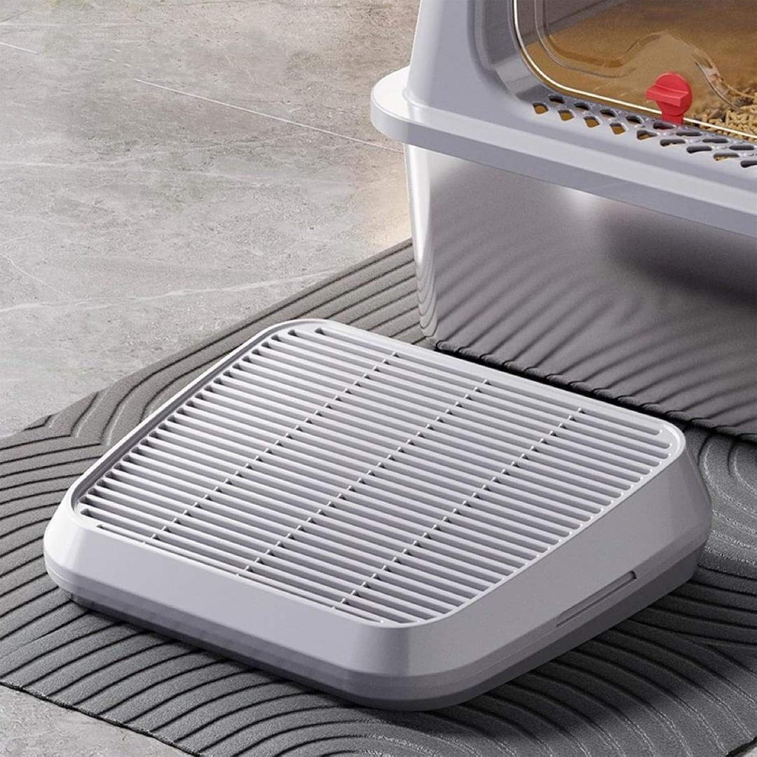 SpaceTime Elevated Cat Litter Mat for Litter Box,Trapping Litter Ramp/Steps for Floor Indoor,Washable Easy Cleaning Cat Pad with Filter Function,Suitable for Kitty & Senior Cats (Light Grey)