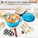 Enameled Cast Iron Dutch Oven with Lid -6.5 QT, incl. Sourdough Bread-Baking Supplies like Banneton Proofing Basket, Heavy-Duty Cookware Bread-Oven for Baking, Stews, and Roasting, Sea Blue