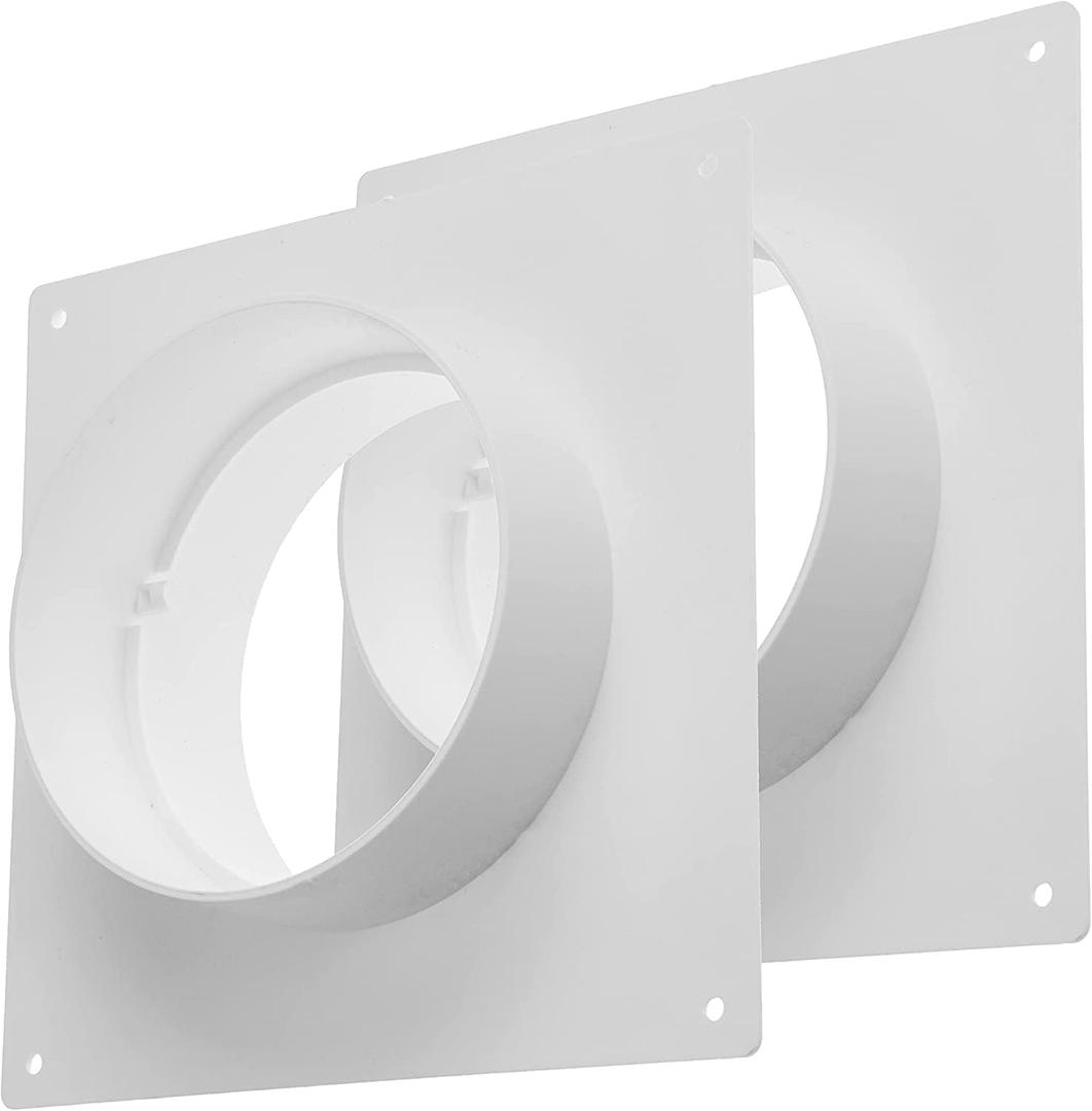 Vent Systems Round 6" Inch Pack of 2 White Air Vent Duct Connector Flange - Plastic Straight Air Supply, Exhaust Ducting Pipe Connector Plate for Dryer Vent - Cooling/Heating Ventilation System HVAC