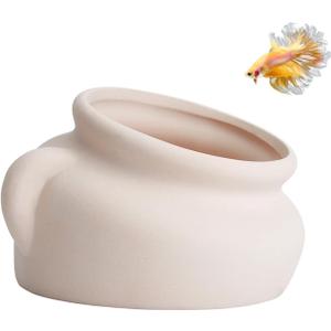 AnRui Pottery Jar Natural Fish Tank Decortation Aquarium Decor Betta Cave Hideout Ornament Accessories for Fish, Shrimp, for Fish Tanks of 5/10/15 Gallons, Beige