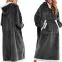 Giggling Getup Wearable Blanket Hoodie for Women Men Gifts for Women Mom Wife Sherpa Fleece Long Hooded Blanket Sweatshirt Cozy Sherpa Wearable Throw with Pocket & Sleeves for Adult Standard , Dark Grey
