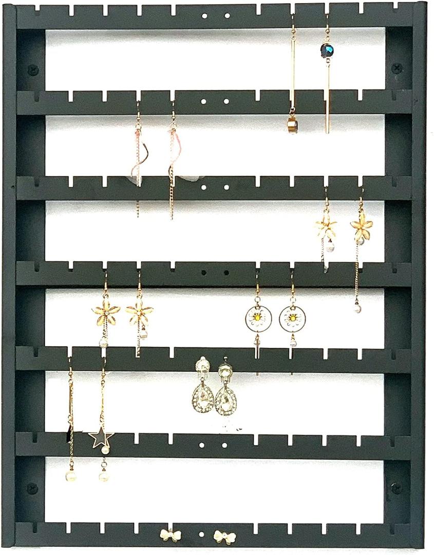 Earring Holder Organizer, 7 Layer Wall Mounted Ear Stud Display Storage, Black Metal Large Capacity Earring Organizer Hanging
