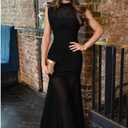 LAGSHIAN Women's Elegant Formal Long Dress Sleeveless Mesh High Neck Ruched Cocktail Party Maxi Dress, L
