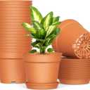 SwinDuck 20 Pack 6 Inch Plant Pots with Drainage and Saucers, Plastic Flower Pots for Indoor and Outdoor Plants, Stackable Nursery Planters for Houseplants and Herbs, Terracotta