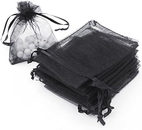 Boshen 100/200PCS Organza Gift Candy Sheer Bags Mesh Jewelry Pouches Drawstring Bulk for Wedding Party Favors Christmas (3" X 4"(100PCS), Black)