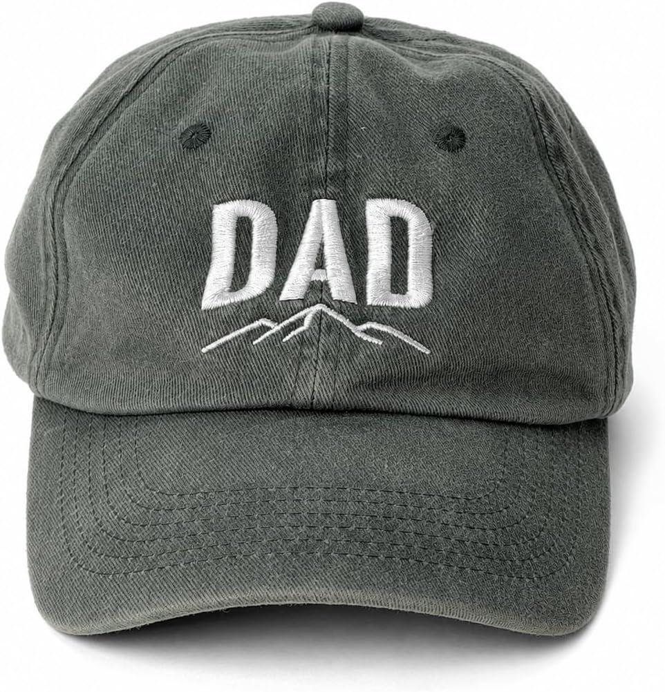 Dad Hat for Men, Washed Cotton Baseball Cap with Brown Leather Patch, Adjustable