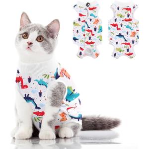 SUNFURA Cat Recovery Suit, Kitten Surgical Full Bodysuit for Abdominal Wound Protector Anti Licking After Surgery, Professional Bandages Cone E-Collar Alternative for Small Male & Female Pets (Colorful Dino), M 
