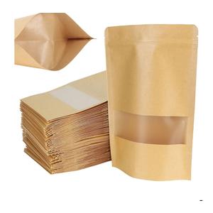 300 pcs Kraft Ziplock Bag 5.9 x 8.7 Inch Reusable Kraft Pouch with Tear Notch and Matte Window for Food Storage, Stand Up Heat sealable Zipper Bags for Home or Business