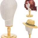 Peohud 21 Inch Mannequin Head, Canvas Wig Head Stand with Detachable Wood Stand, Linen Hat Display Model Head for Caps, Headdress, Wig Making