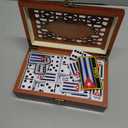 PRK 14 Cuban Double 9 Dominoes Set in Premium Wooden Box Classic White Tiles with Colored Dots Dominoes in Durable Wooden Storage Case Traditional Cuban Style for Friends