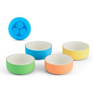 Elk and Friends Kids Porcelain Bowls with Silicone Suction Sleeves | Suitable for Babies/Toddlers | Microwave & Dishwasher Safe | Stay Put Dinnerware | Snack Dishes | 4 Pack