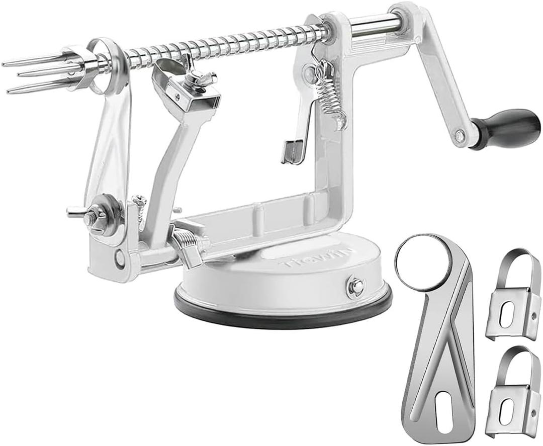 Apple Peeler Corer, Long lasting Chrome Cast Magnesium Alloy Apple Peeler Slicer Corer with Stainless Steel Blades and Powerful Suction Base for Apples and Potato(White)