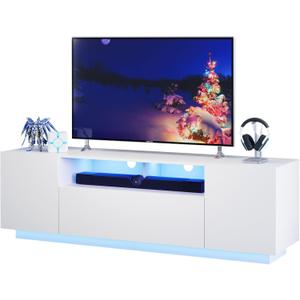 WLIVE TV Stand with LED Lights & Large Storage Cabinet, Modern Entertainment Center for 65 Inchs TV, Sturdy Media Console for Living Room, Bedroom, Gaming(White)