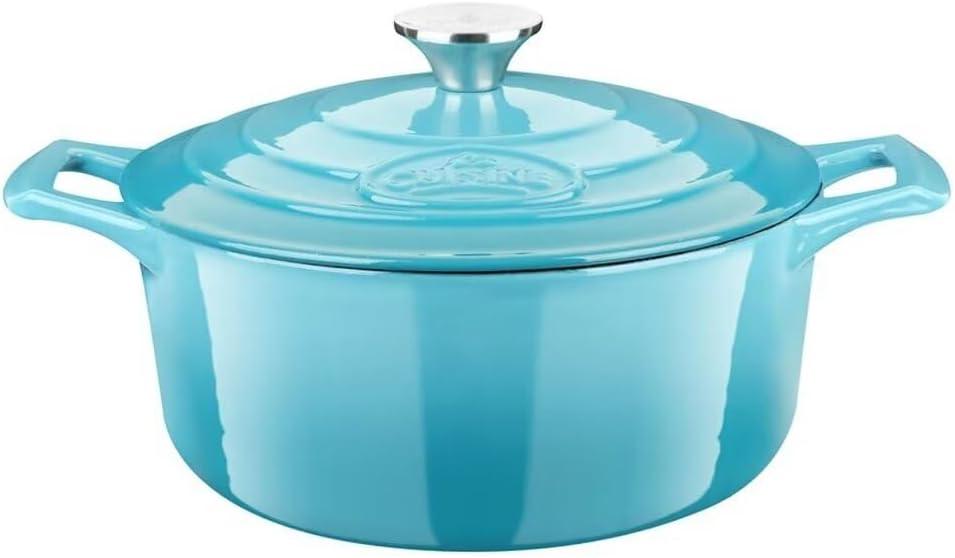 La Cuisine 2175MB Enameled Cast Iron Dutch Oven, Casserole, Pot, 5-Quart (QT) - Matte Black Enamel Interior, Teal Porcelain Enamel Coating Finish Exterior