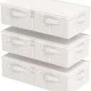 Underbed Storage Box Organizer, Foldable Under Bed Clothes Bags Container, Flat Bins with Lid for Organizing Clothes, Sheets, Blankets, Comforter, 23.6x11.8x5.9in, Beige, 3 Pack