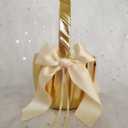 Uwedding Flower Girl Basket and Ring Bearer Pillow with Satin Ribbon Bow Decor Wedding Ceremony Anniversary Vow Renewal Party Favor-Gold & Beige Basket