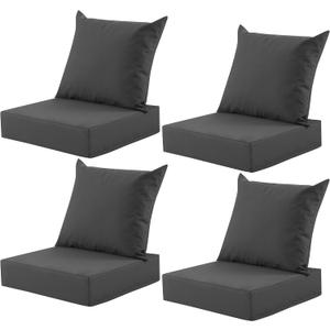 Outdoor Deep Seat Cushion Set, 24x24 Inch Water-Resistant & Fade-Resistant Outdoor Chair Cushions, Patio Furniture Cushions with Removable Cover for Patio Chair, Sofa, Dark Grey (Set of 4)