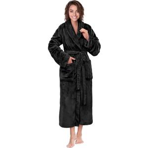 PAVILIA Womens Robe Fleece Plush Soft, Fluffy Fuzzy Cozy Warm Bathrobe, Shower Spa House Long Robe for Women (2X-3X, Black)