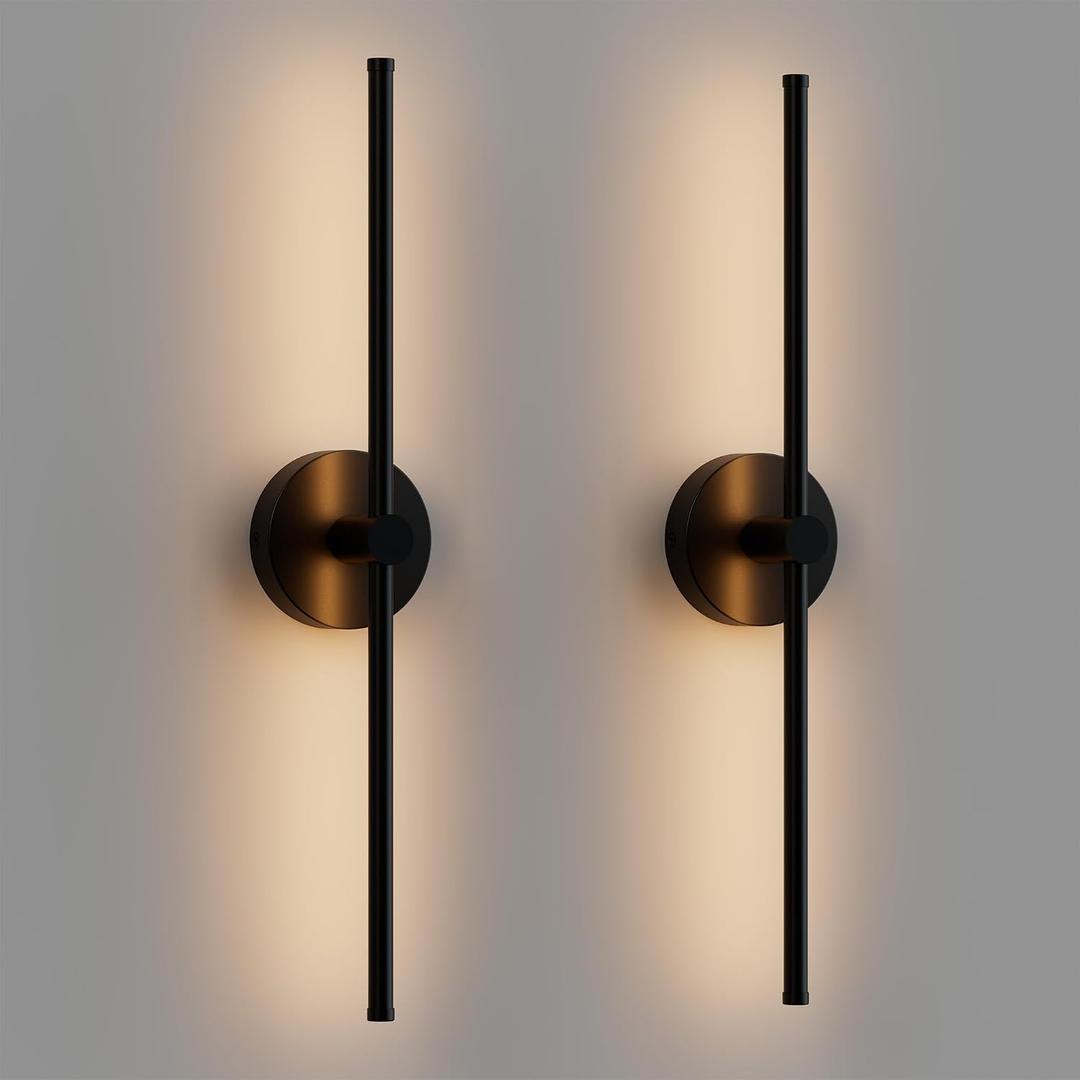 ZAGO 24 Inch LED Indoor Linear Wall Sconces Set of Two, 3CCT Switchable, Matte Black, Hardwired and Wall Mounted, Dimmable for Living Room, Hallway, Bedroom, 120-277V, 14W, 900LM, ETL Certified