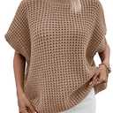 Viottiset Women's Oversized Batwing Sleeve Mock Neck Sweater Vest Sleeveless Pullover Knit Sweaters Khaki L