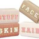 Sanwuta 4 Pcs Travel Organizer Bags Cute Face Tools Bag Cosmetic Bag Makeup Accessories Skincare Pouch Cute Toiletry for Women Travel Letter Portable Zipper Pouch Toiletry(Pink, Brown Series Color)