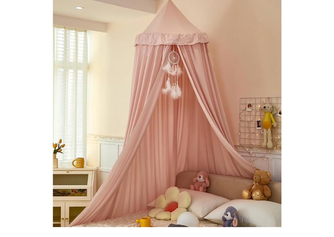 dix-rainbow Princess Decor Canopy for Kids Bed, Soft and Durable Bed Canopy for Girls Room Tent Canopy Dreamy Mosquito Net Bedding, Children Reading Nook Canopies Indoor (Pink)